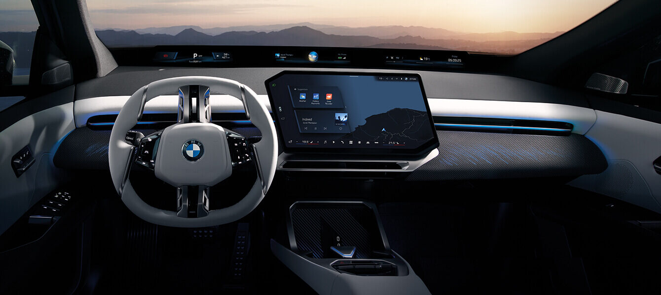 Cockpit des BMW iX3 Neue Klasse mit Panoramadisplay und digitalem Fahrerlebnis