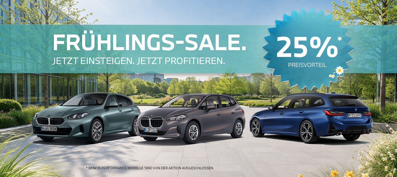 BMW 1er, 2er und 3er Modelle beim Frühlings-Sale vor Autohaus Kühnert mit 25 Prozent Preisvorteil